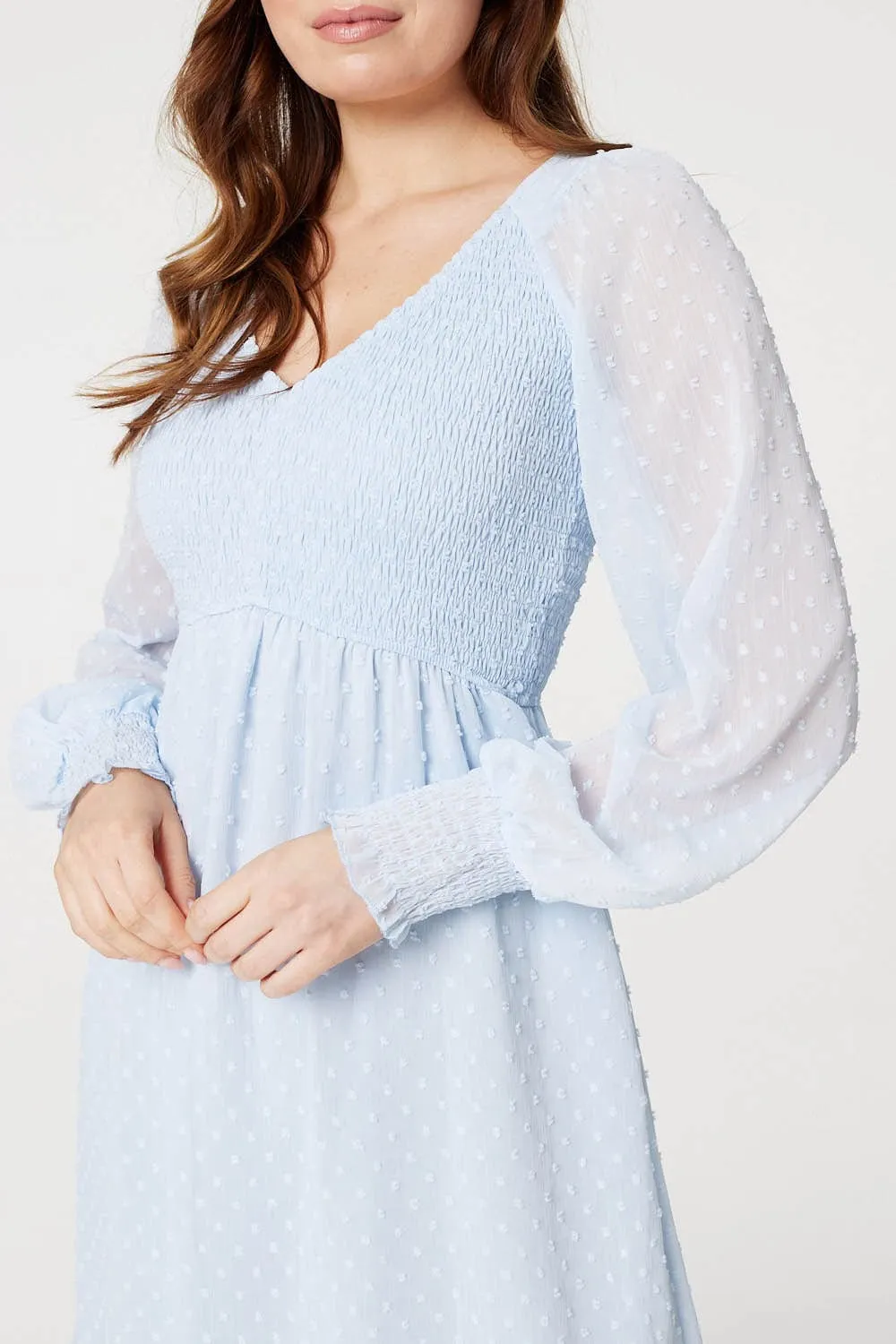 Embossed Polka Dot Smock Dress