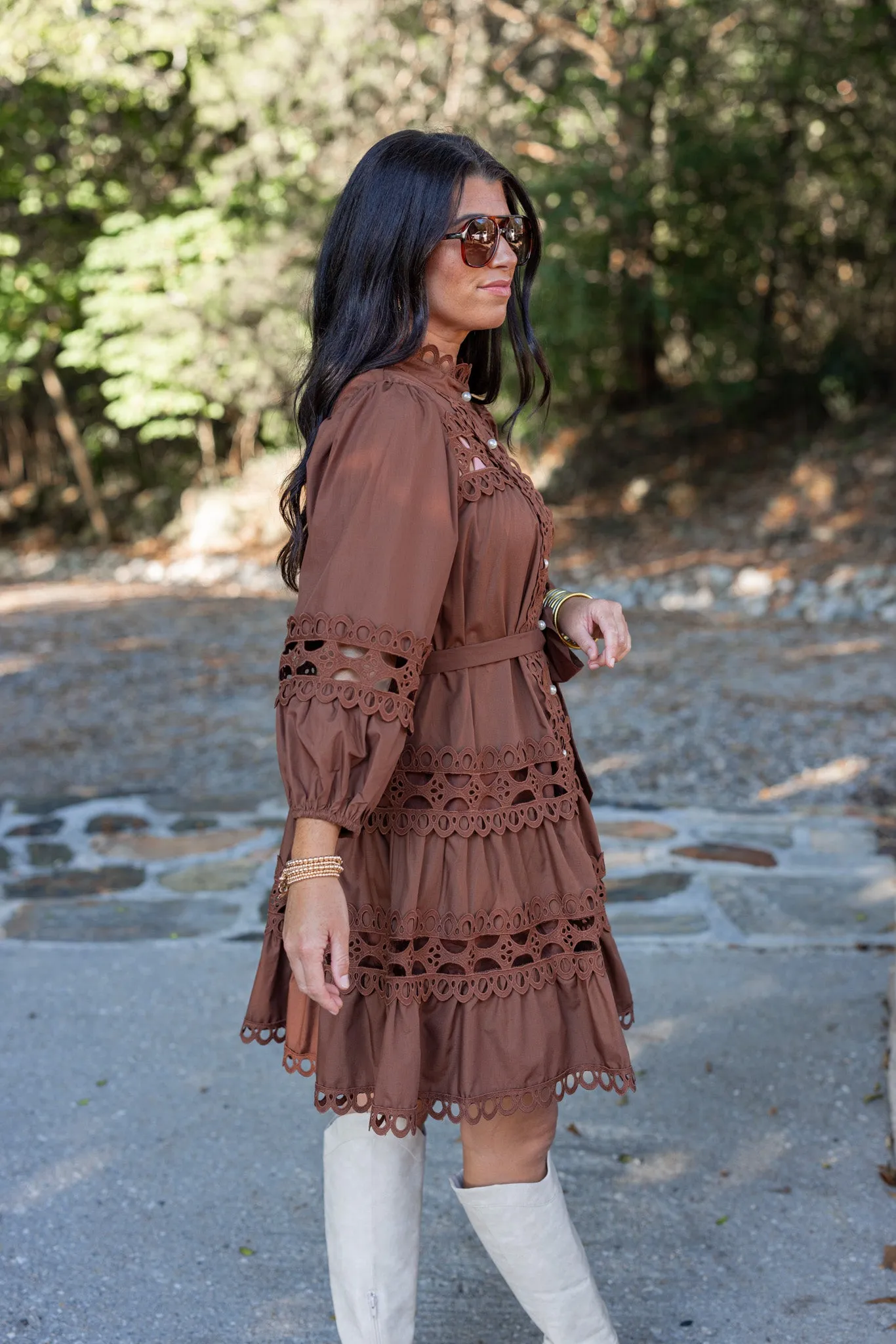 Embroidered Lace Brown Tiered Dress