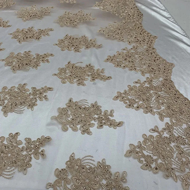 Embroidered Mesh lace Floral Design Fabric With Sequins By The Yard