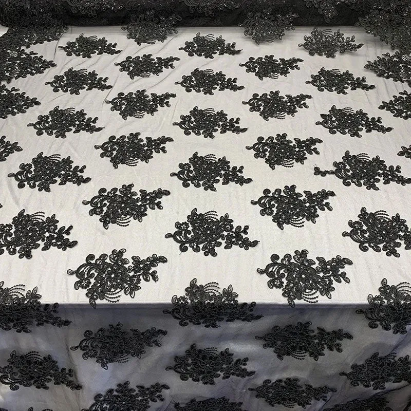 Embroidered Mesh lace Floral Design Fabric With Sequins By The Yard