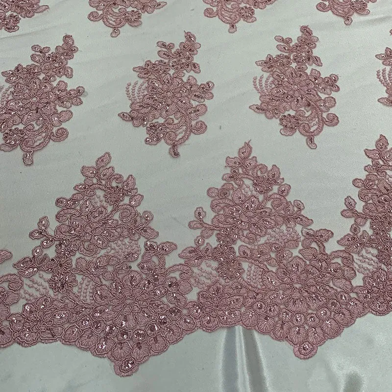 Embroidered Mesh lace Floral Design Fabric With Sequins By The Yard