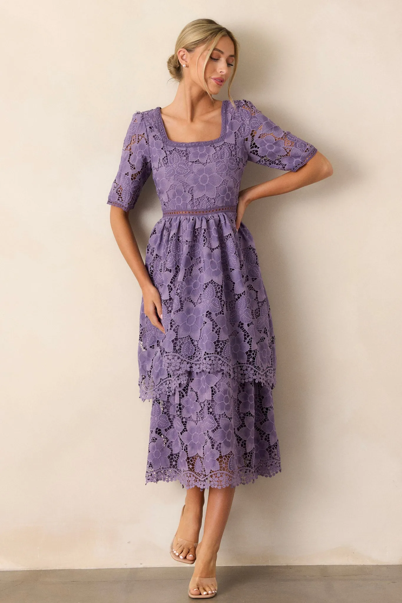 Eternal Romance Lilac Floral Embroidered Midi Dress