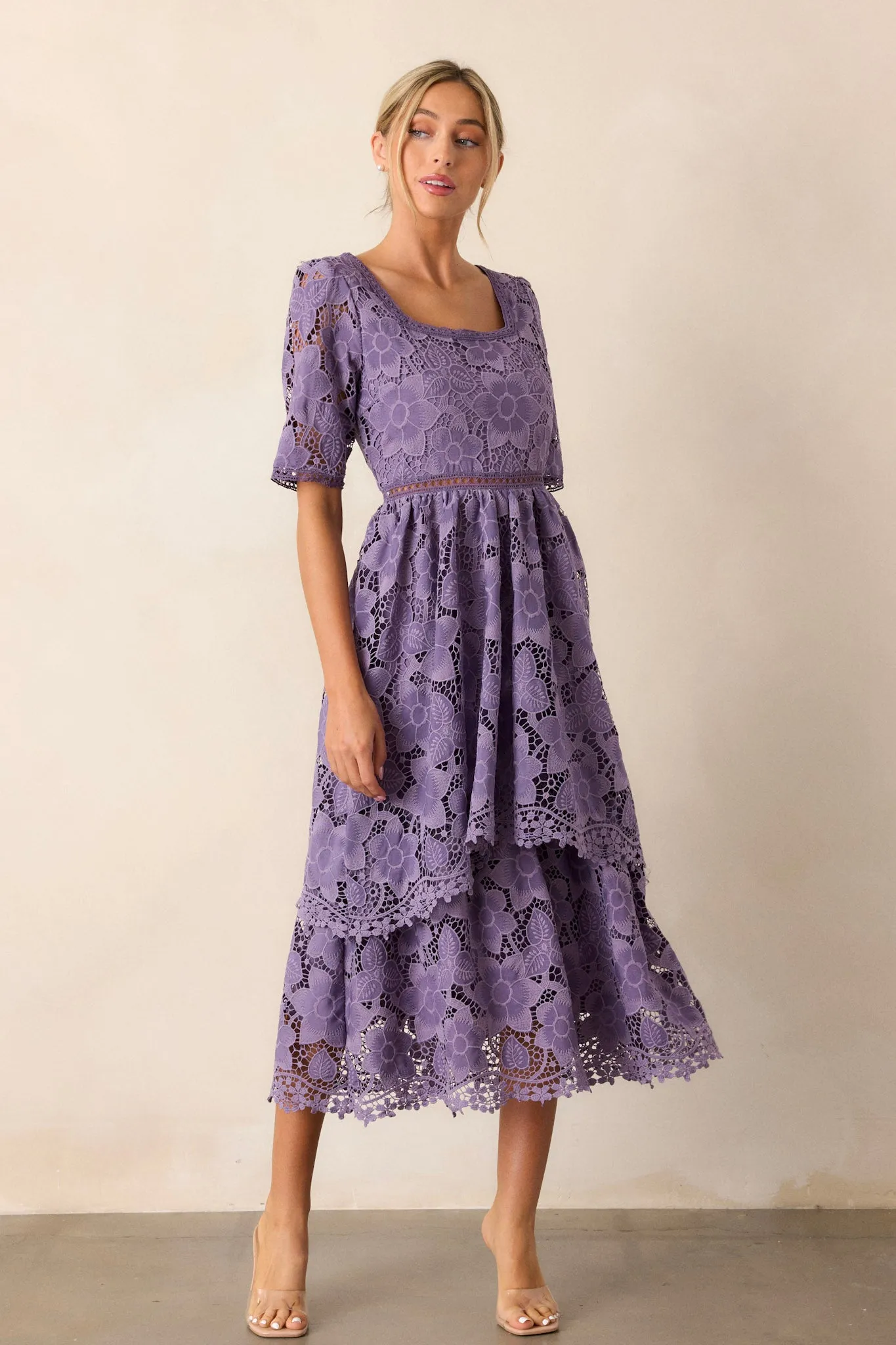 Eternal Romance Lilac Floral Embroidered Midi Dress