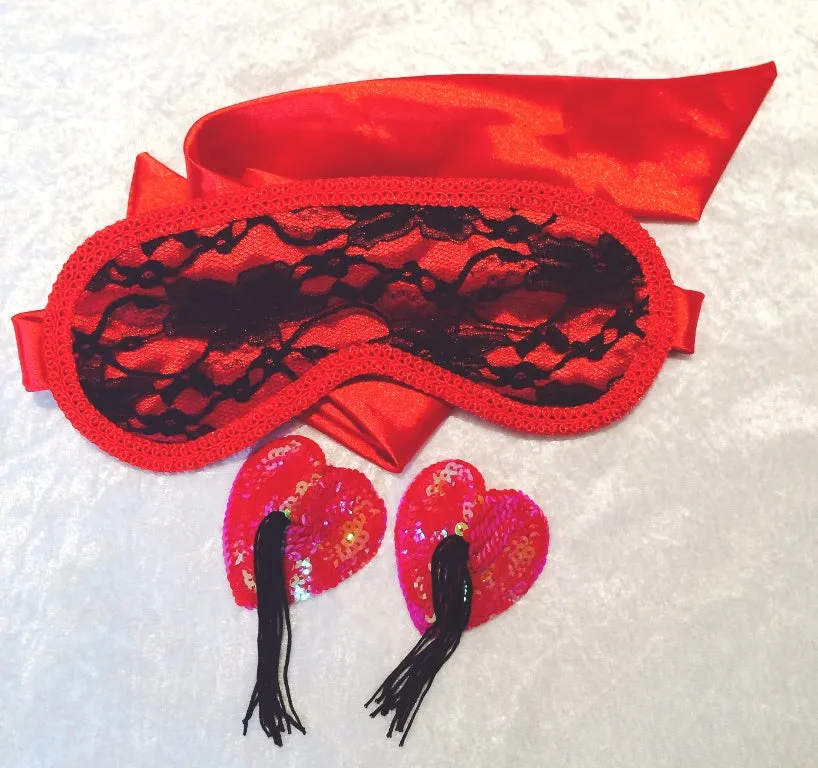 Eye mask Heart Tassel Set