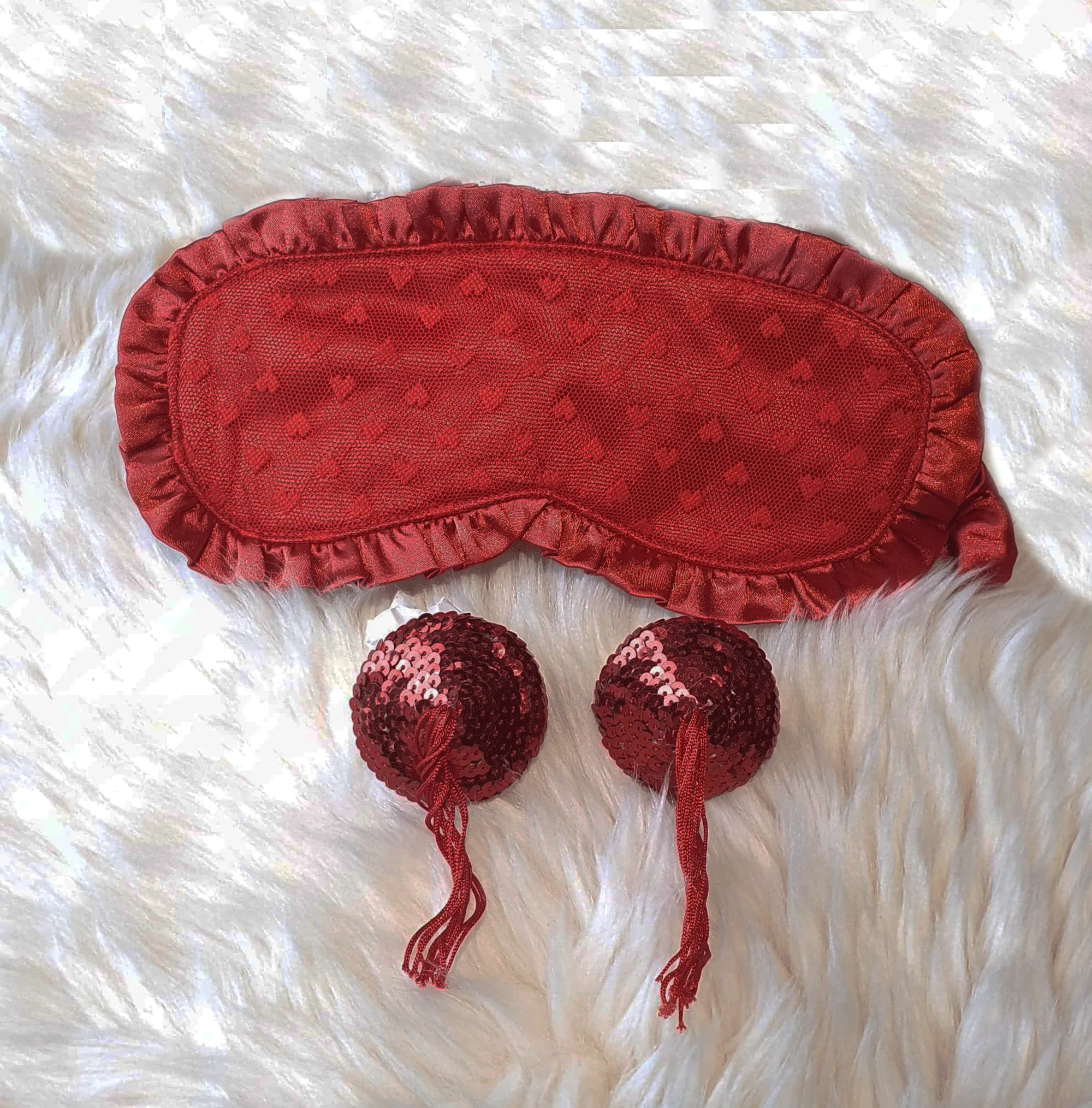 Eye mask Heart Tassel Set