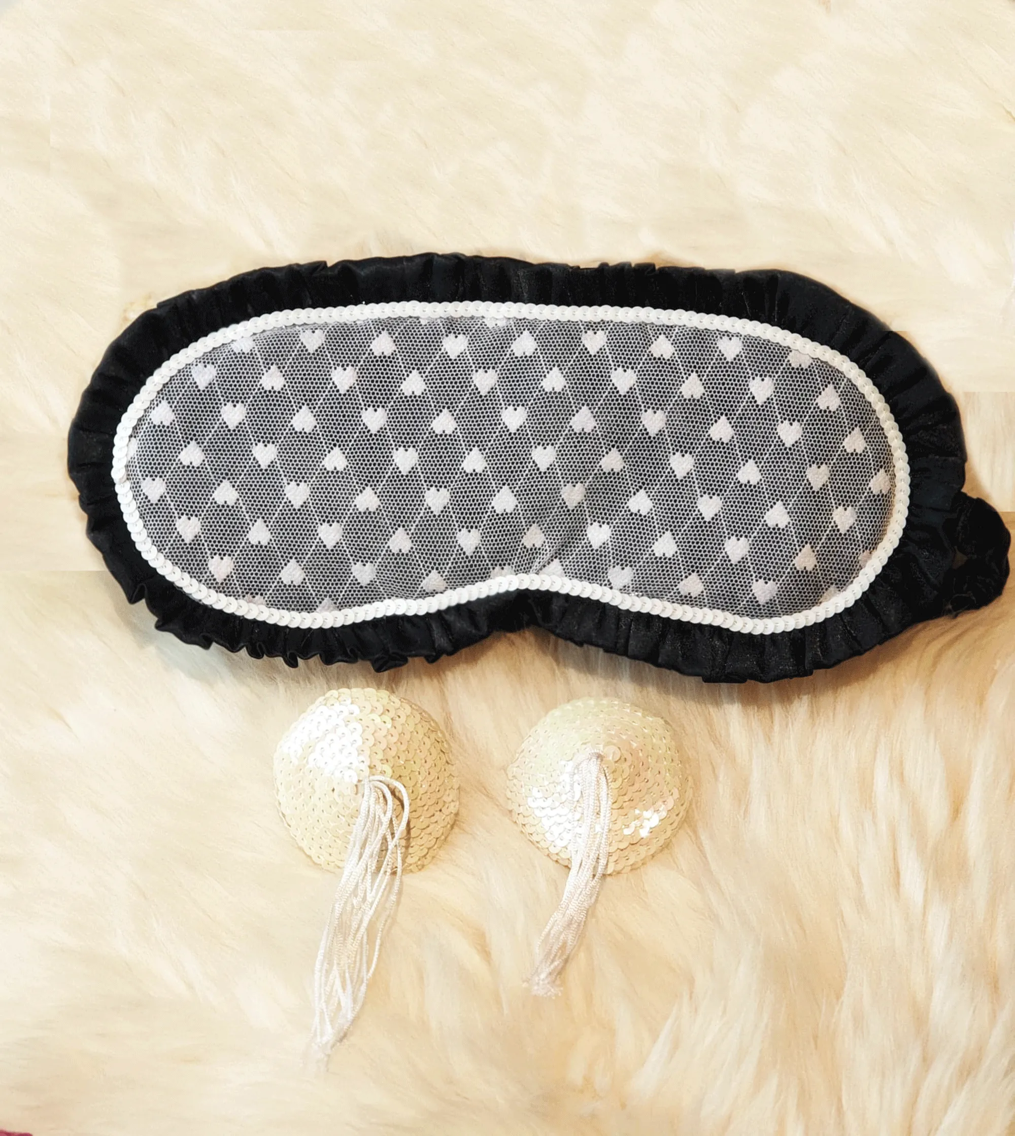 Eye mask Heart Tassel Set