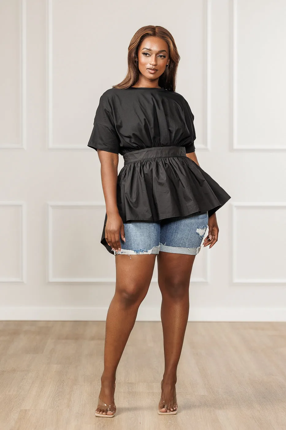 FINAL SALE - Jamela High-Low Empire Waist Top - Black