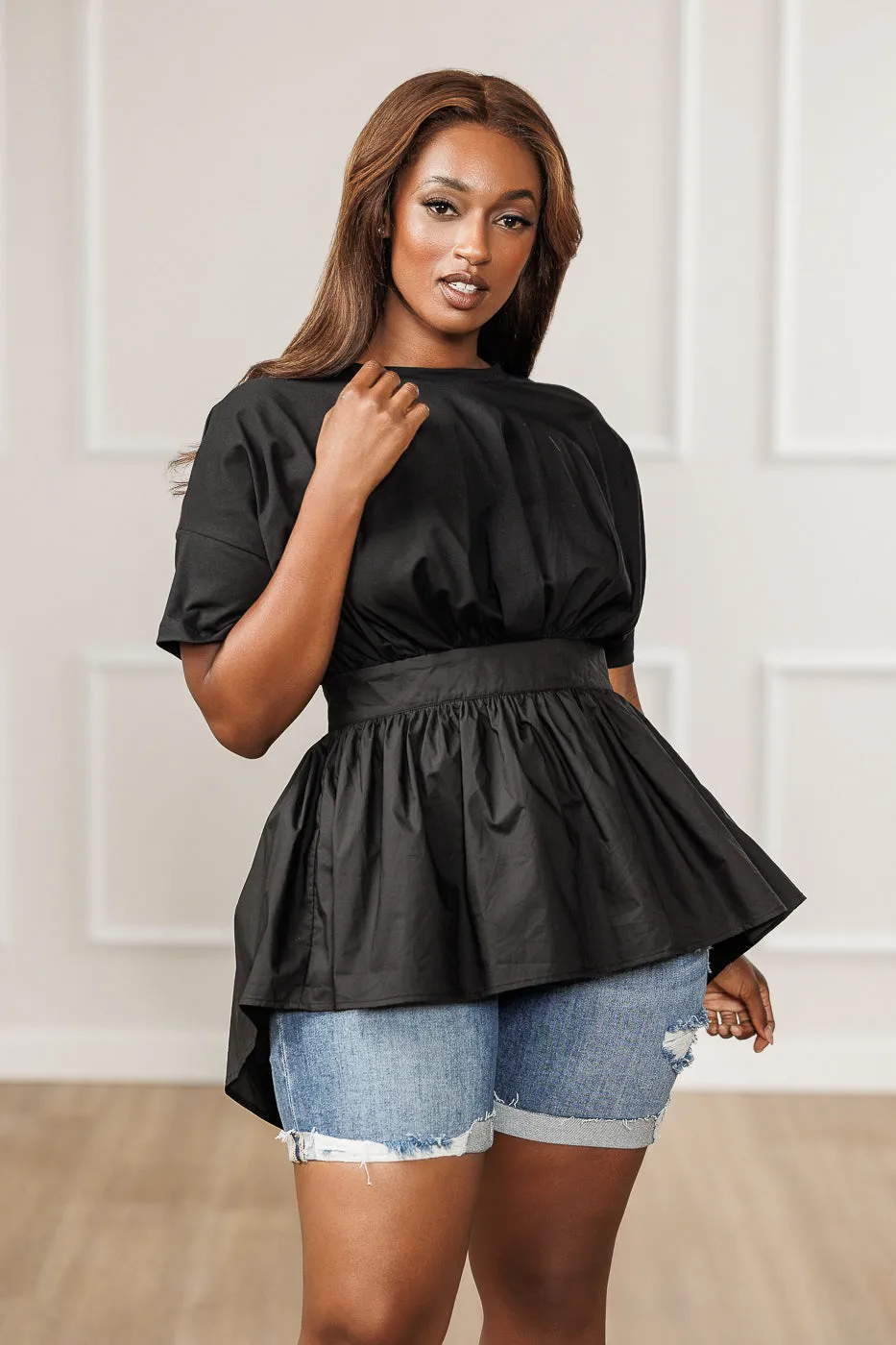 FINAL SALE - Jamela High-Low Empire Waist Top - Black