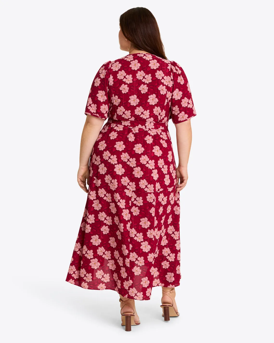 Fiona Wrap Midi Dress in Lurex Crepe