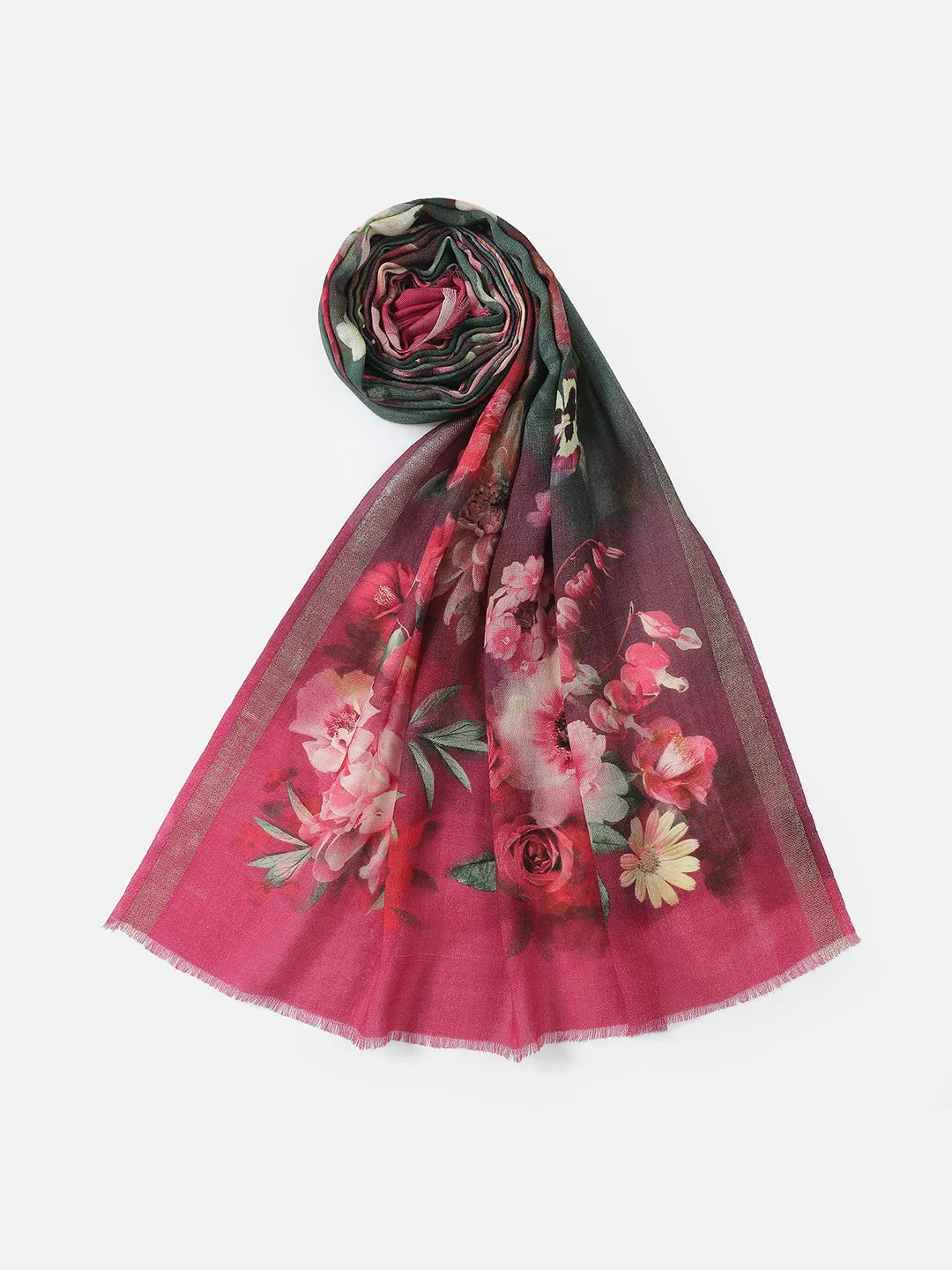 Floral Design Wool Lurex Printed Stole