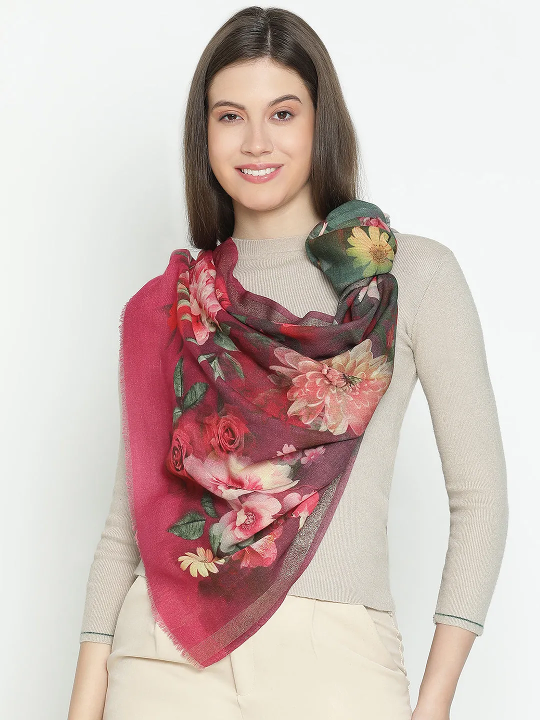 Floral Design Wool Lurex Printed Stole