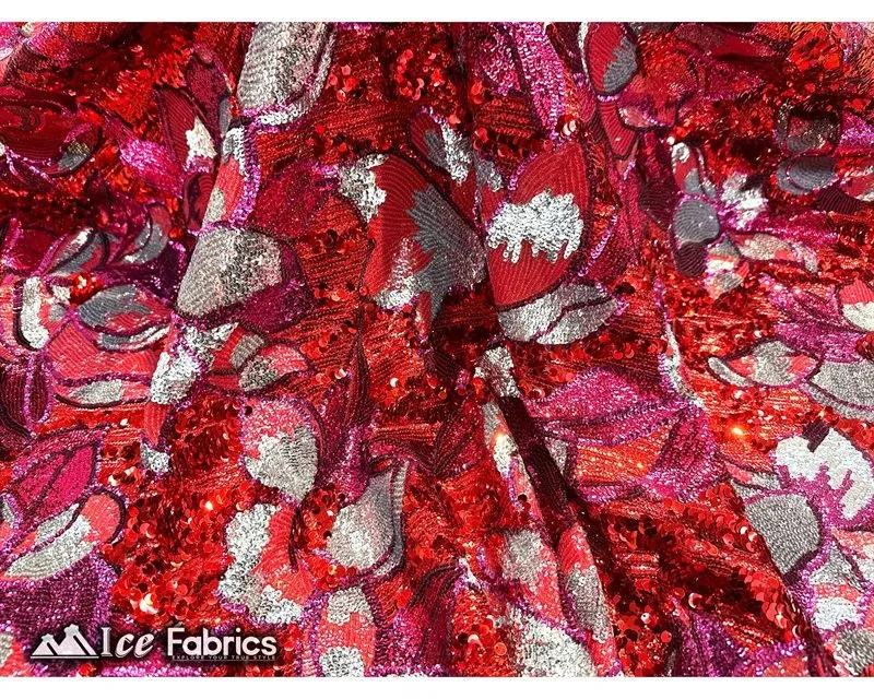 Floral Embroidered Heavy Stretch Sequin Fabric