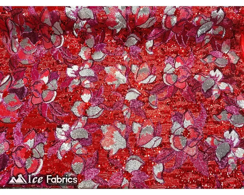 Floral Embroidered Heavy Stretch Sequin Fabric