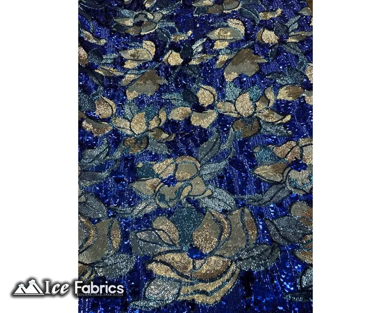 Floral Embroidered Heavy Stretch Sequin Fabric