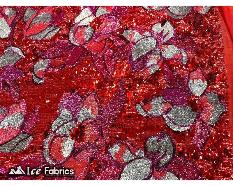 Floral Embroidered Heavy Stretch Sequin Fabric