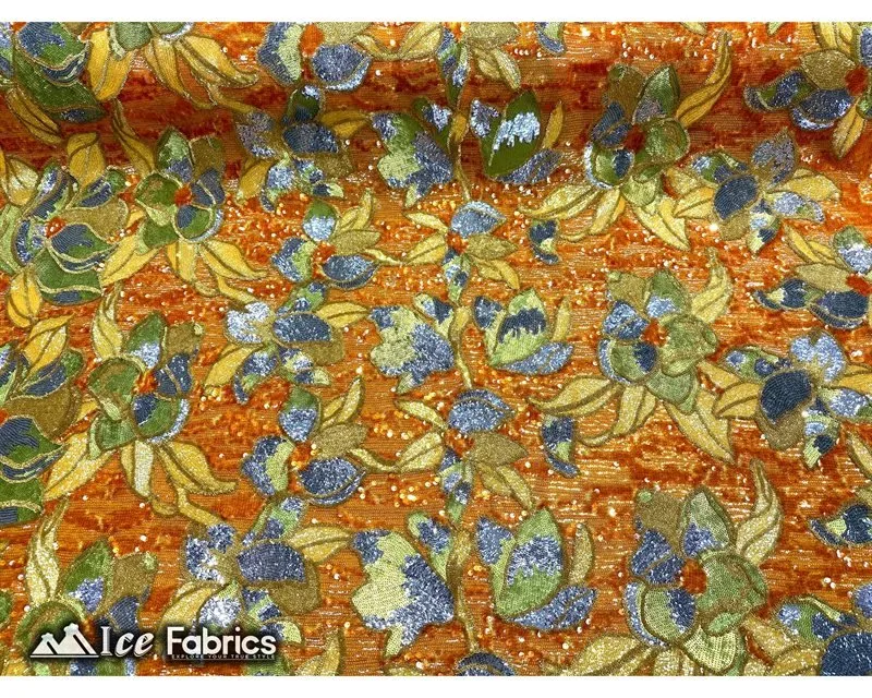 Floral Embroidered Heavy Stretch Sequin Fabric