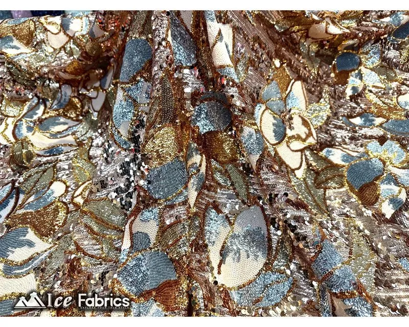 Floral Embroidered Heavy Stretch Sequin Fabric