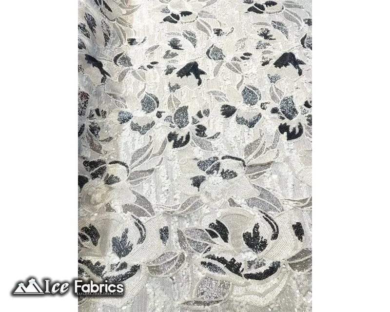 Floral Embroidered Heavy Stretch Sequin Fabric