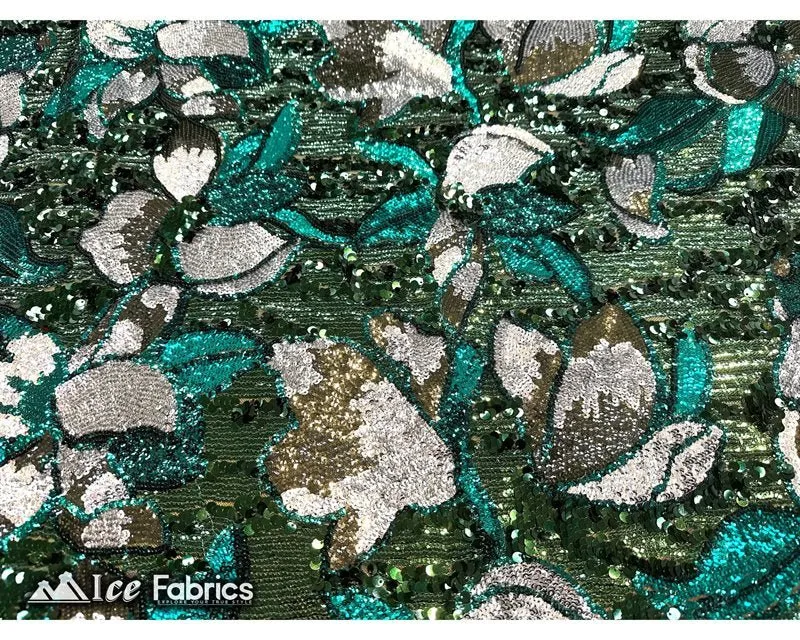 Floral Embroidered Heavy Stretch Sequin Fabric