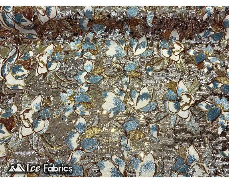 Floral Embroidered Heavy Stretch Sequin Fabric