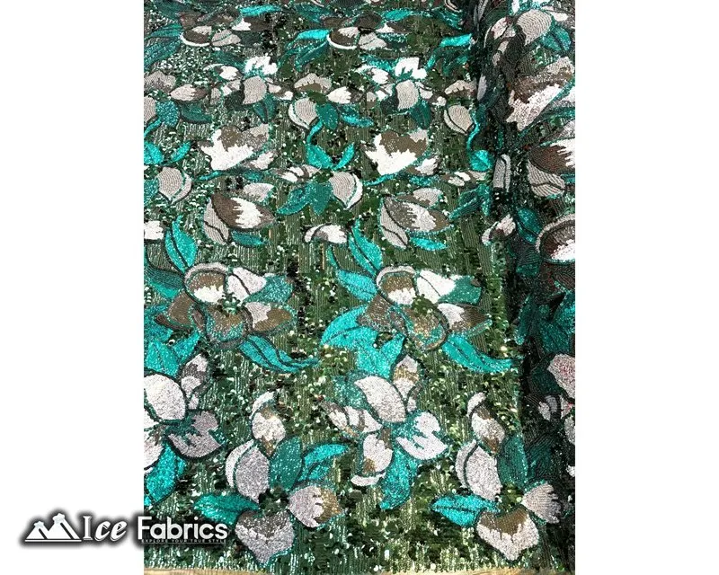 Floral Embroidered Heavy Stretch Sequin Fabric