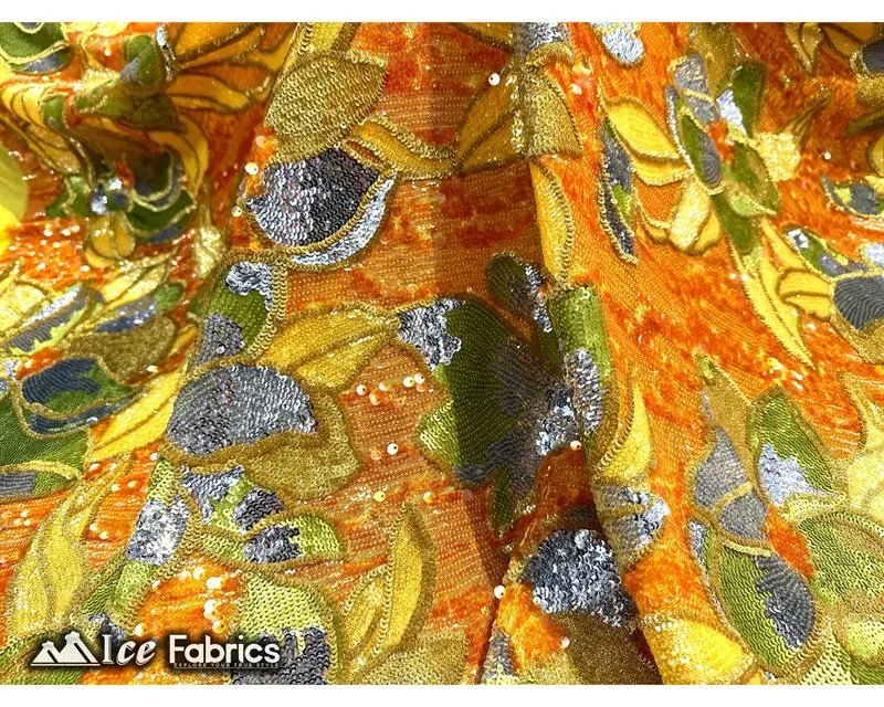 Floral Embroidered Heavy Stretch Sequin Fabric