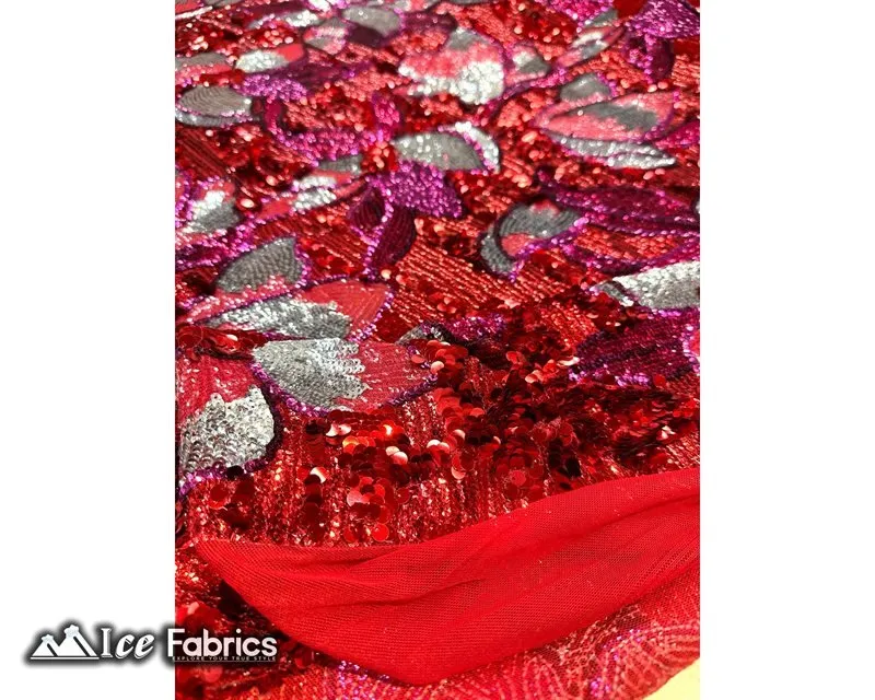 Floral Embroidered Heavy Stretch Sequin Fabric