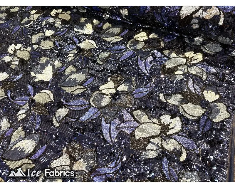 Floral Embroidered Heavy Stretch Sequin Fabric