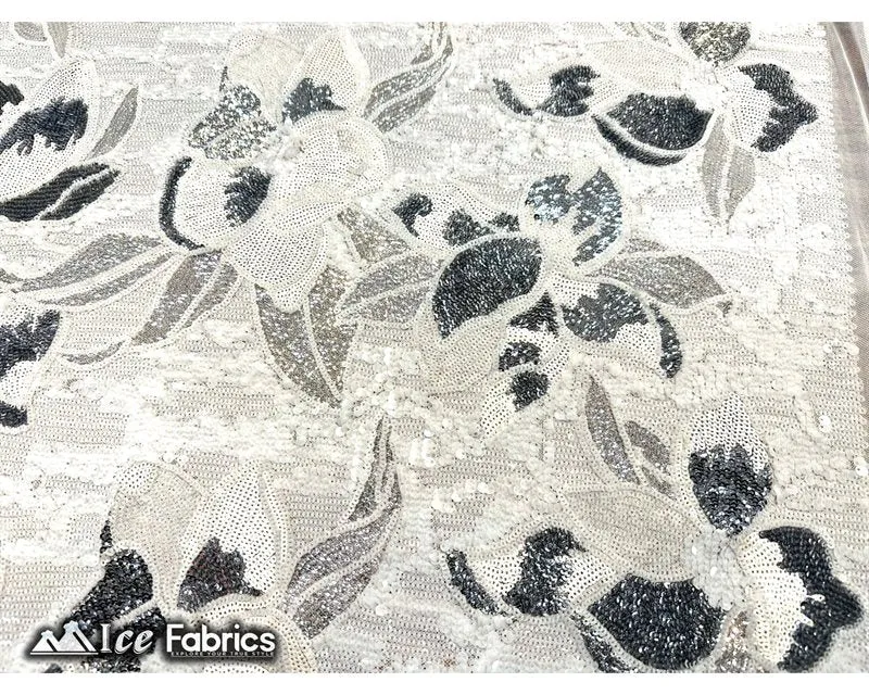 Floral Embroidered Heavy Stretch Sequin Fabric