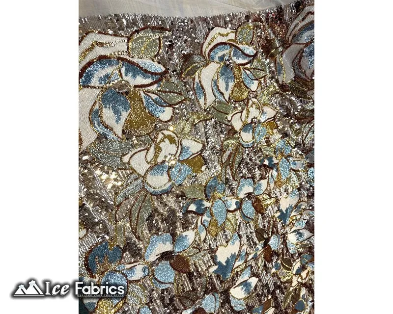 Floral Embroidered Heavy Stretch Sequin Fabric