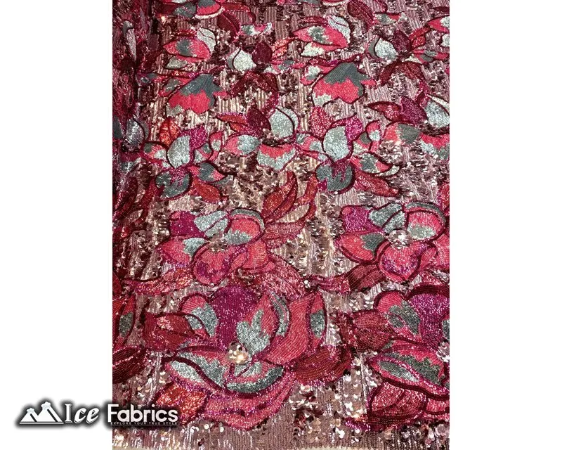 Floral Embroidered Heavy Stretch Sequin Fabric