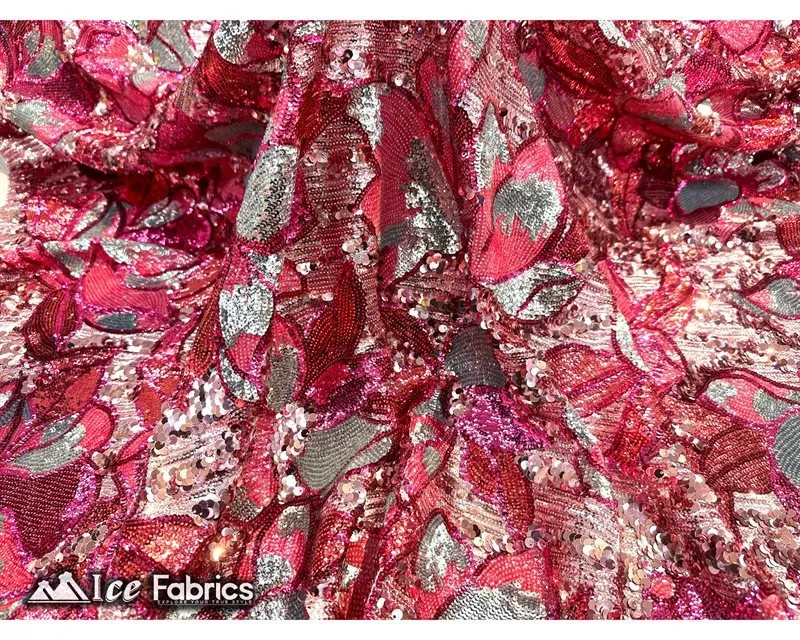 Floral Embroidered Heavy Stretch Sequin Fabric