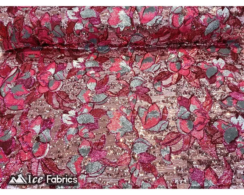 Floral Embroidered Heavy Stretch Sequin Fabric