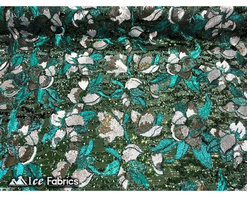 Floral Embroidered Heavy Stretch Sequin Fabric