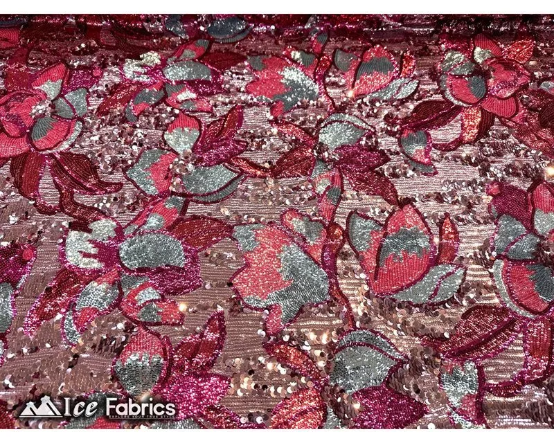 Floral Embroidered Heavy Stretch Sequin Fabric