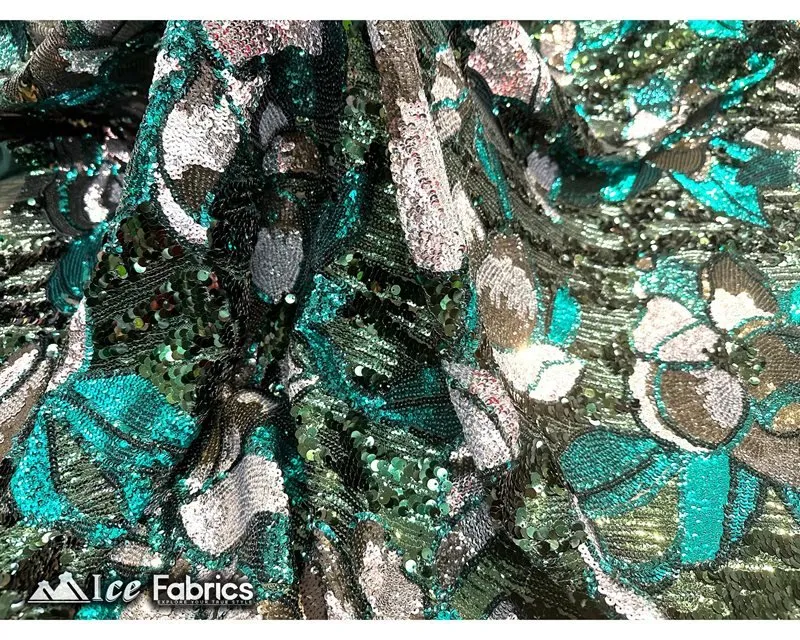 Floral Embroidered Heavy Stretch Sequin Fabric