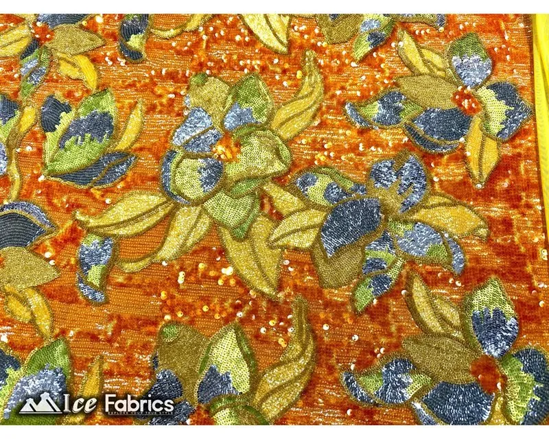 Floral Embroidered Heavy Stretch Sequin Fabric