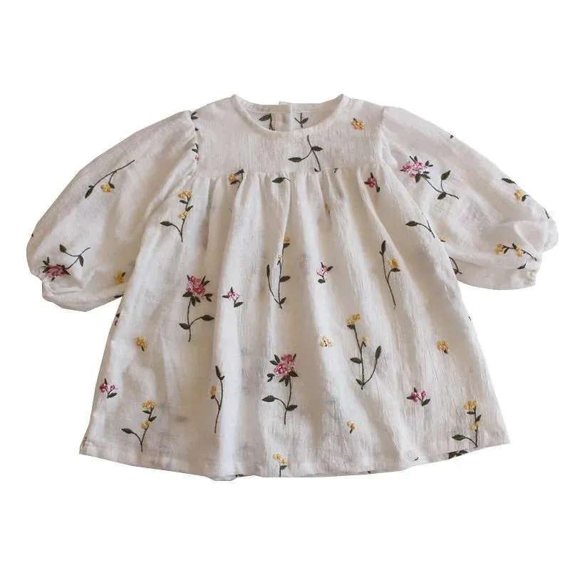 Floral Embroidered Puff Sleeve Top for Kids