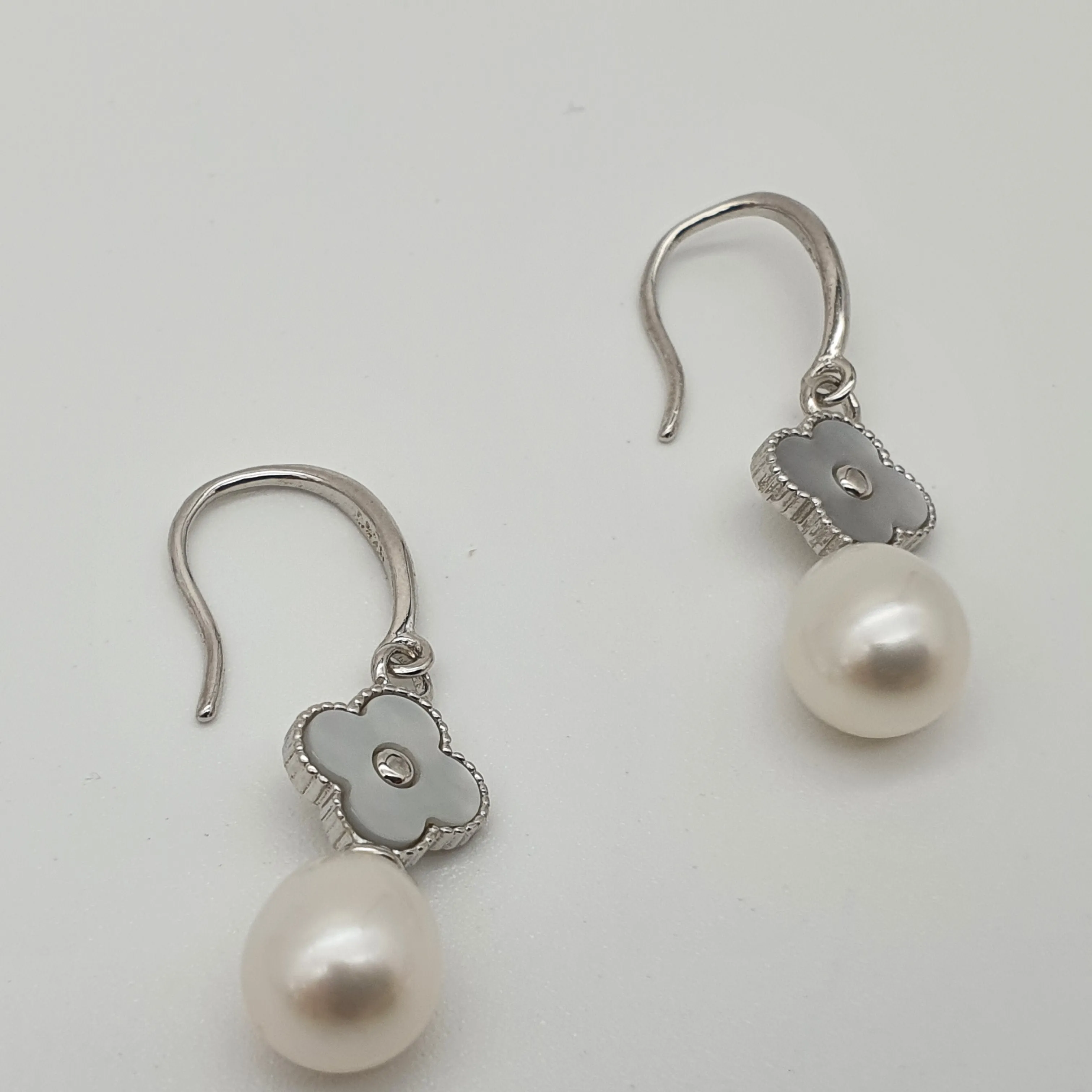 Floral Mother of Pearl & Freshwater Pearl Earrings, Sterling Silver