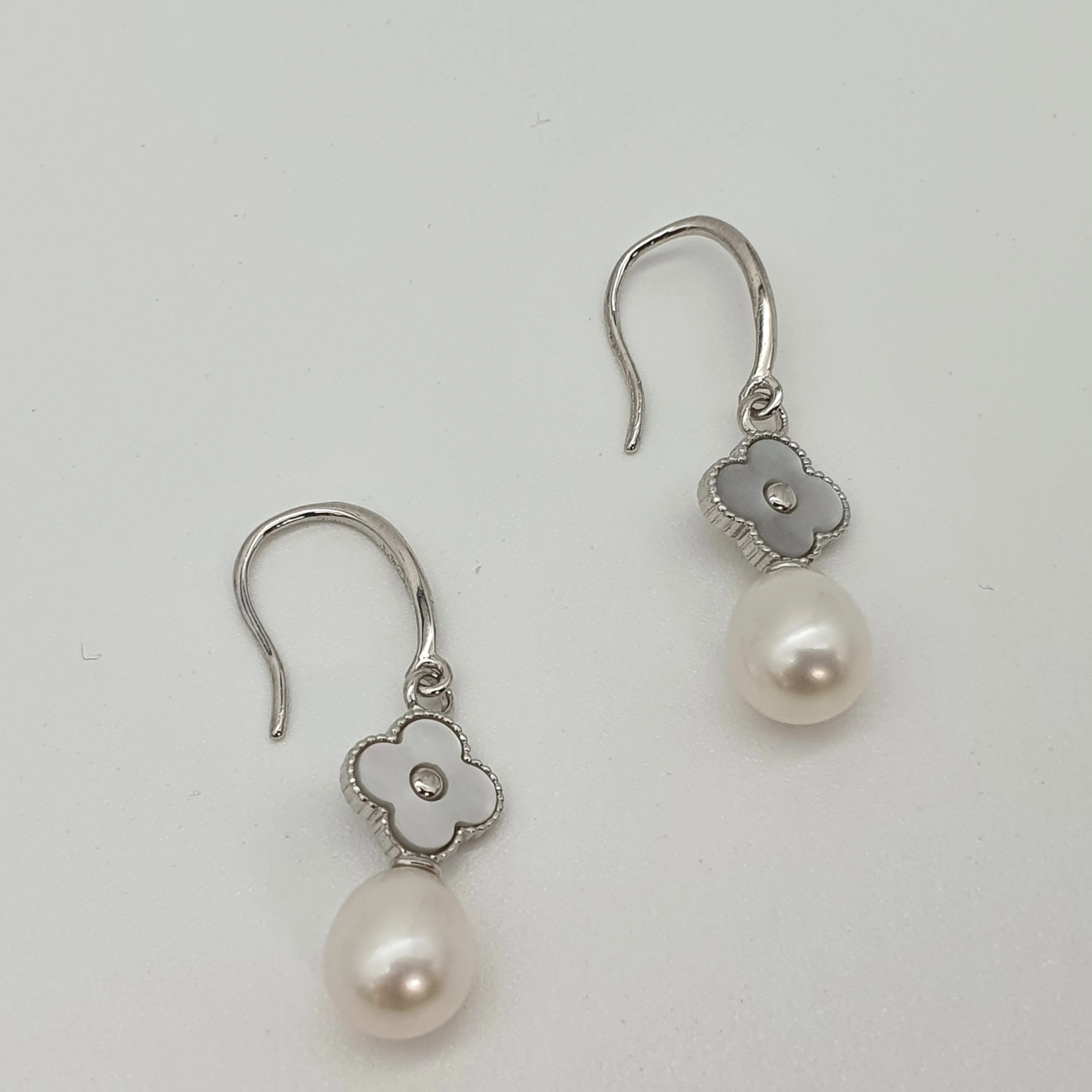 Floral Mother of Pearl & Freshwater Pearl Earrings, Sterling Silver