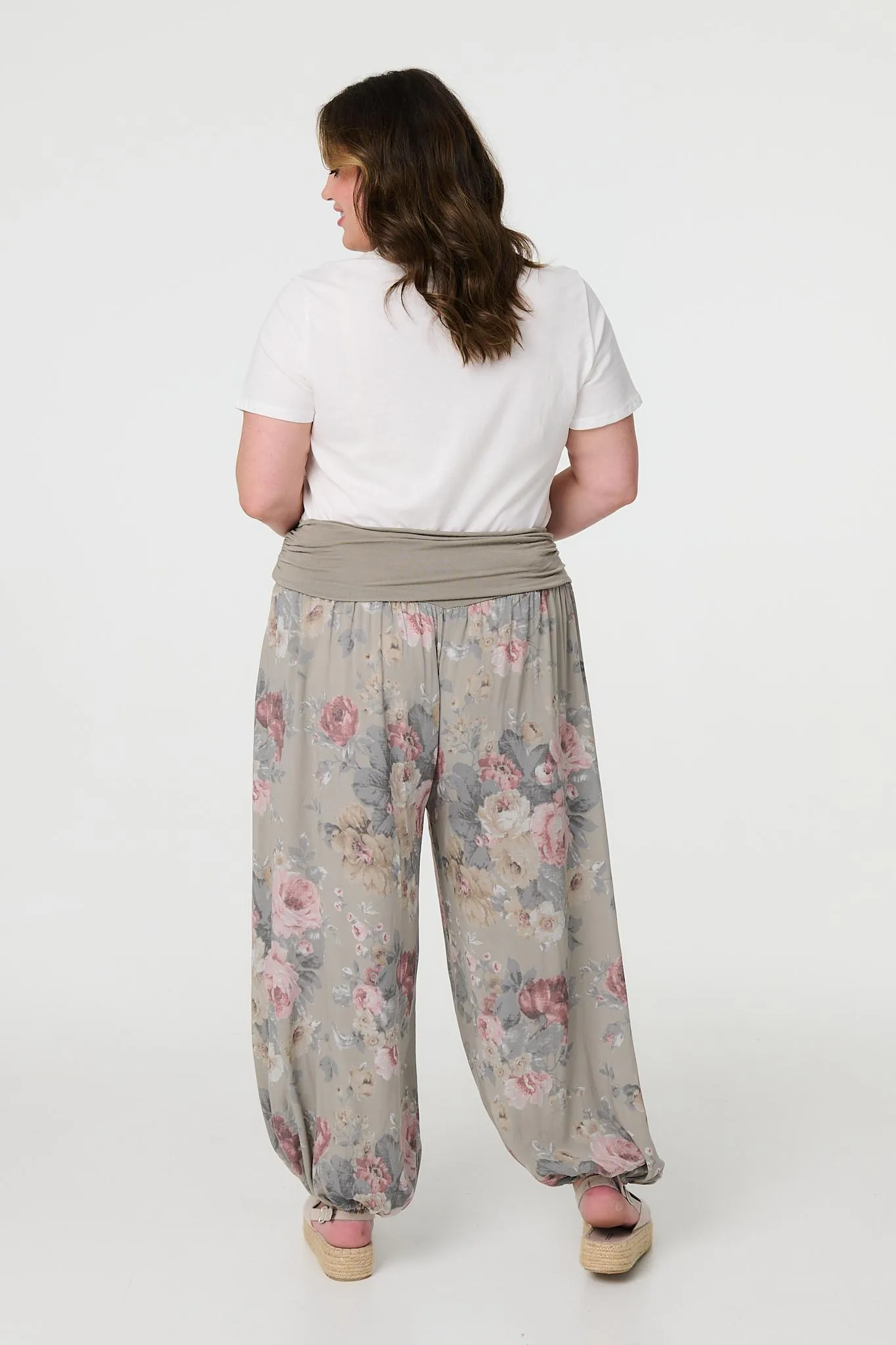 Floral Ruched Waist Harem Trousers