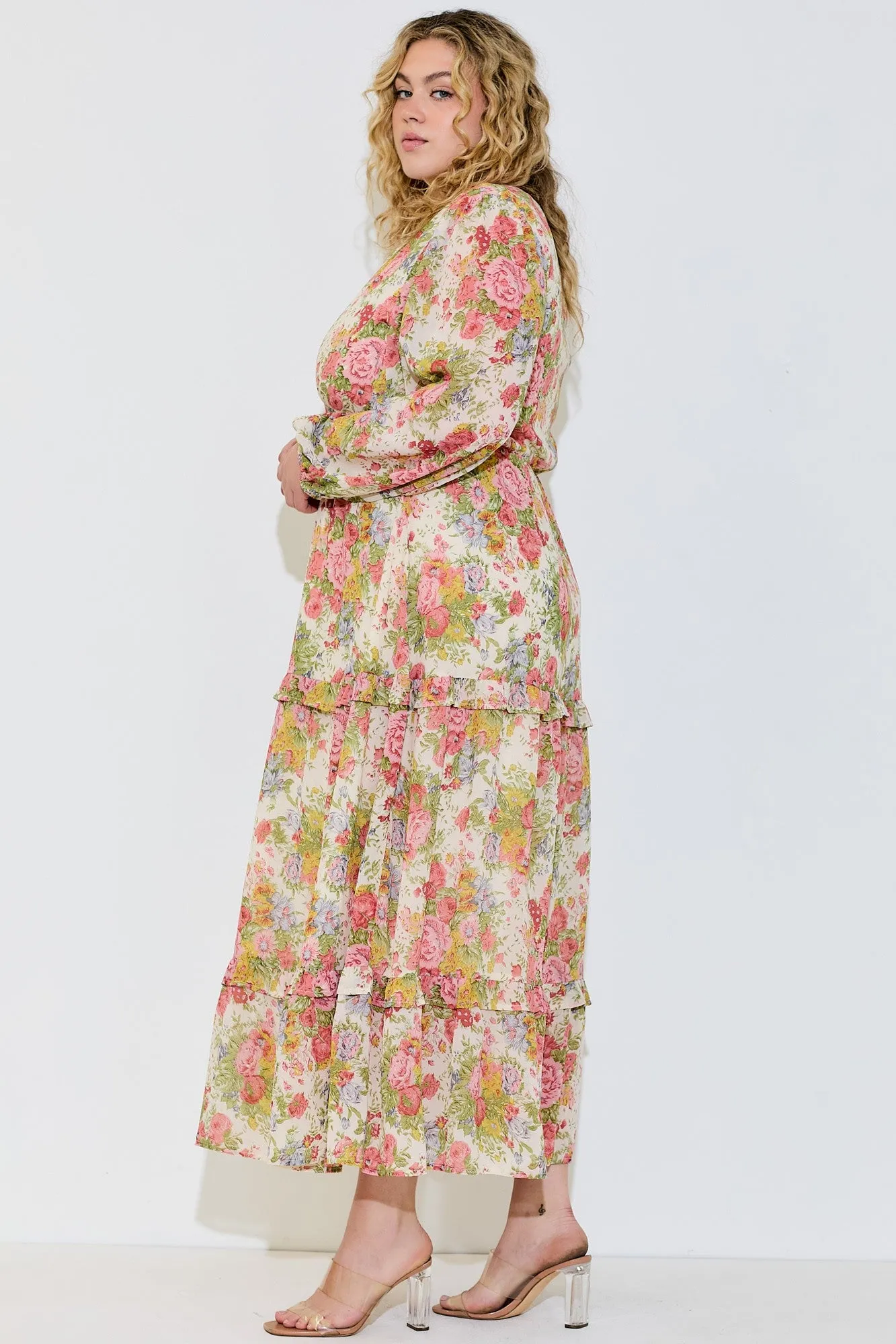 Floral Stunner Cream Maxi Dress