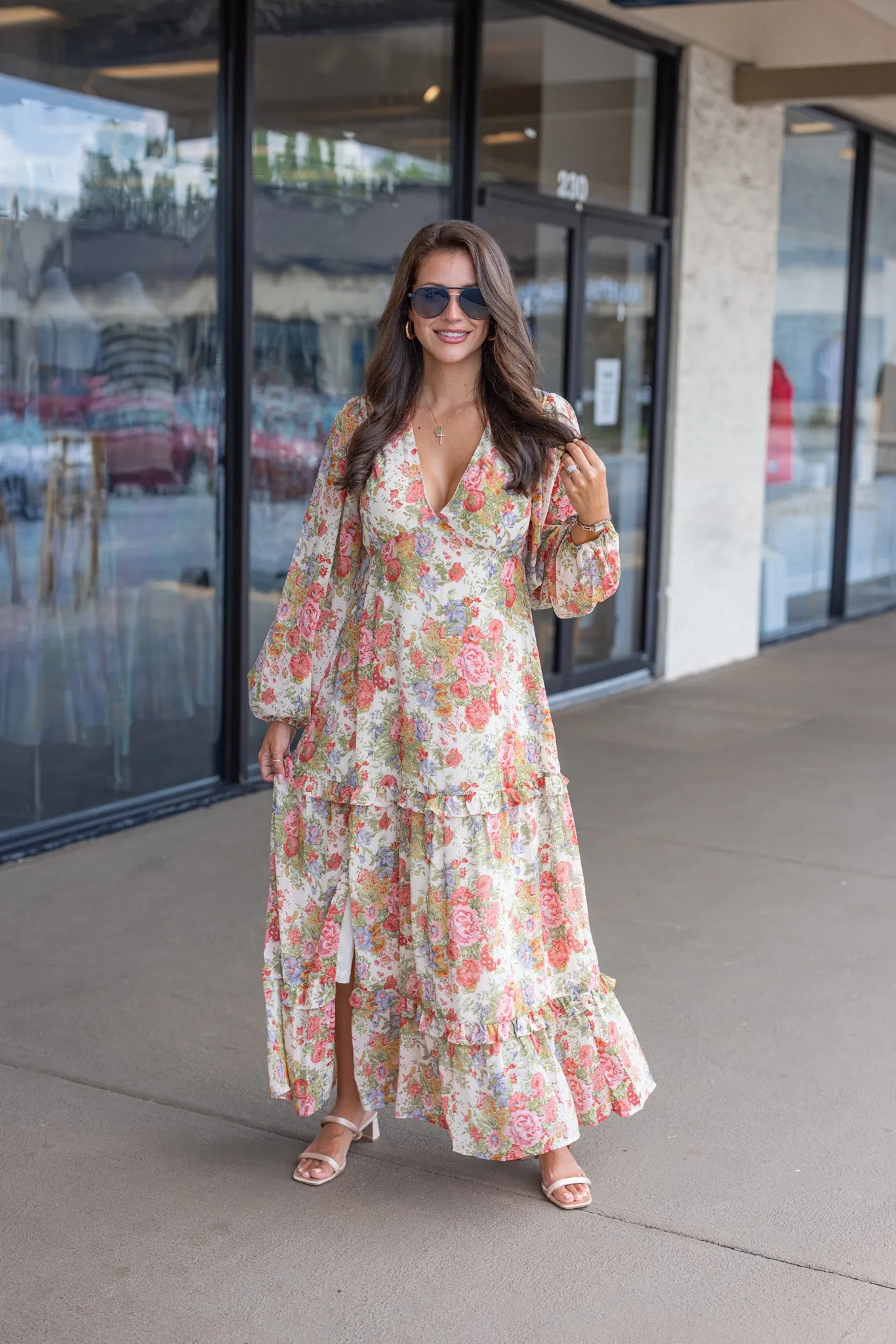 Floral Stunner Cream Maxi Dress