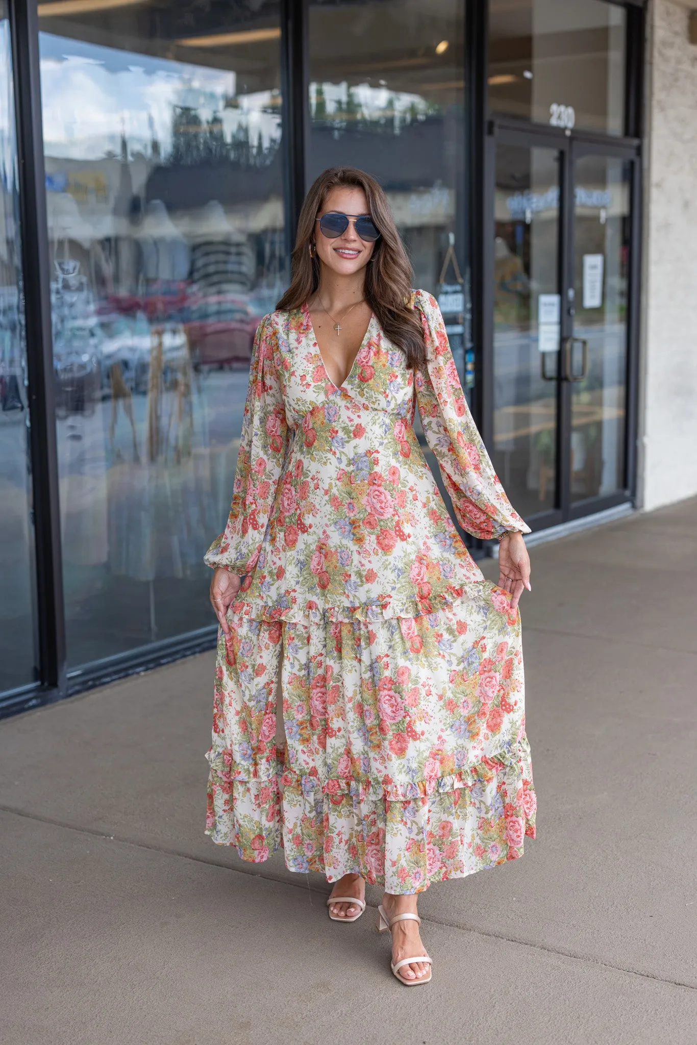 Floral Stunner Cream Maxi Dress