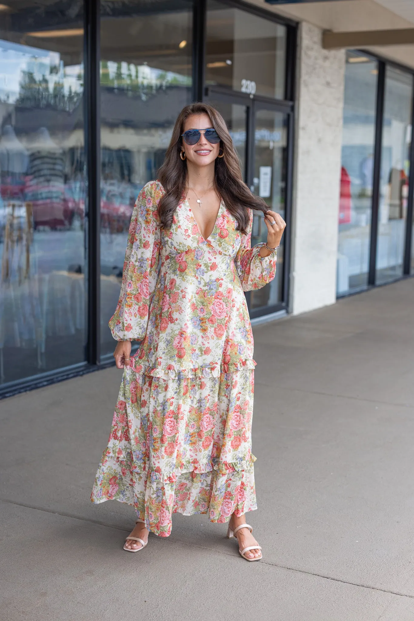 Floral Stunner Cream Maxi Dress