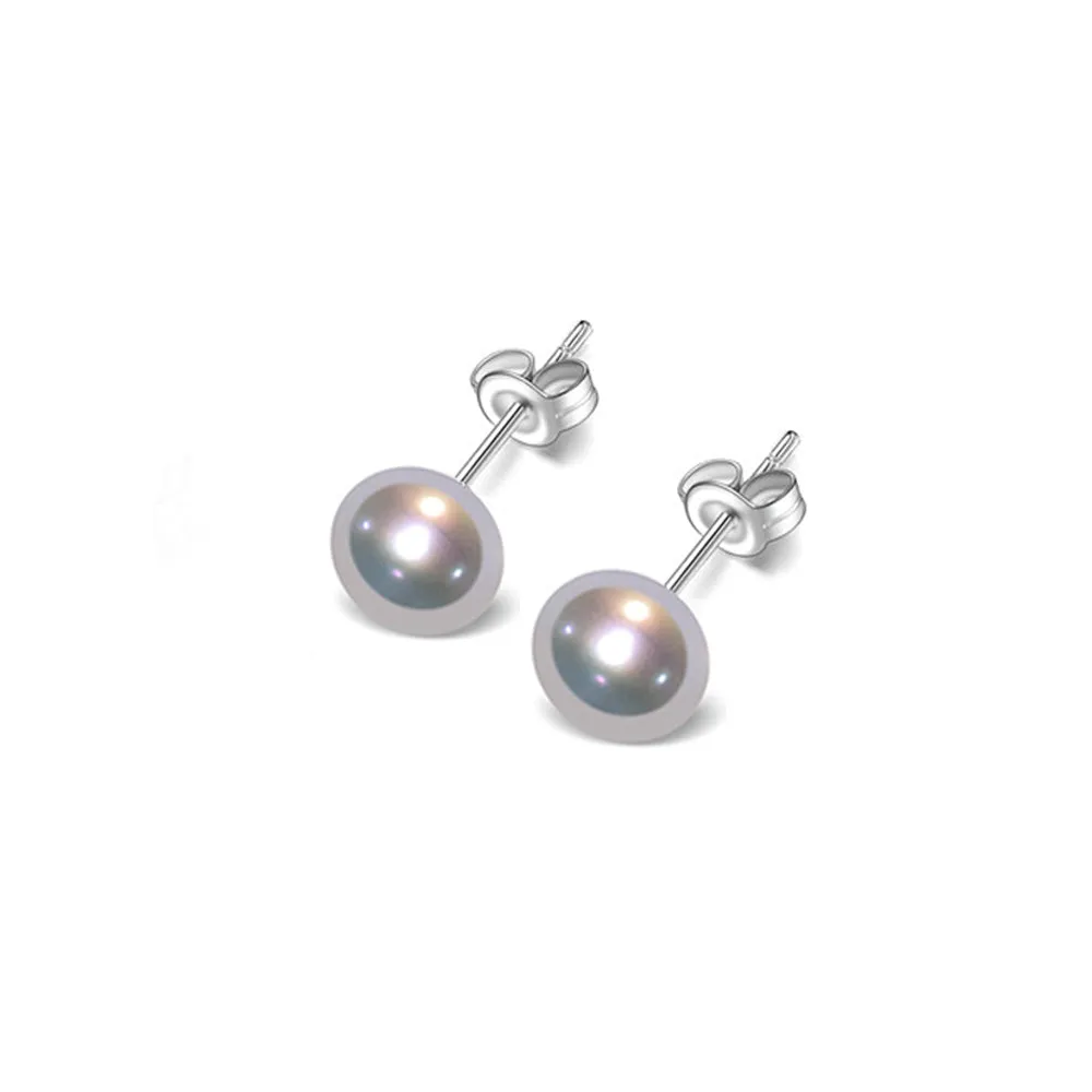 Freshwater Pearl Stud Earrings For Women - White, Pink, Black, Grey - 7mm Pearl