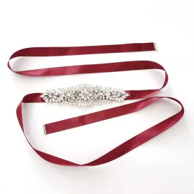 Girls Diamante Sash Belt - Burgundy