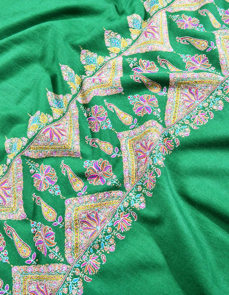 green embroidery pashmina shawl 8054