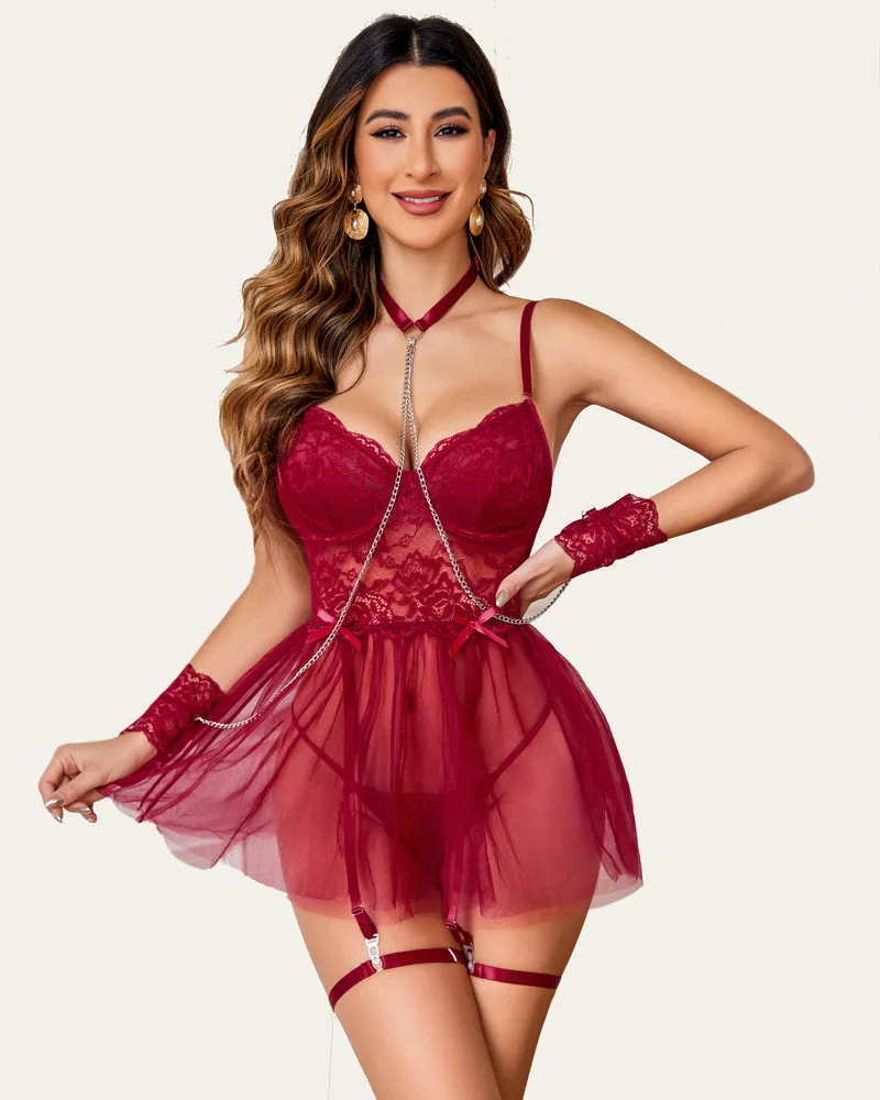 Halloween Lace Underwire Babydoll Set