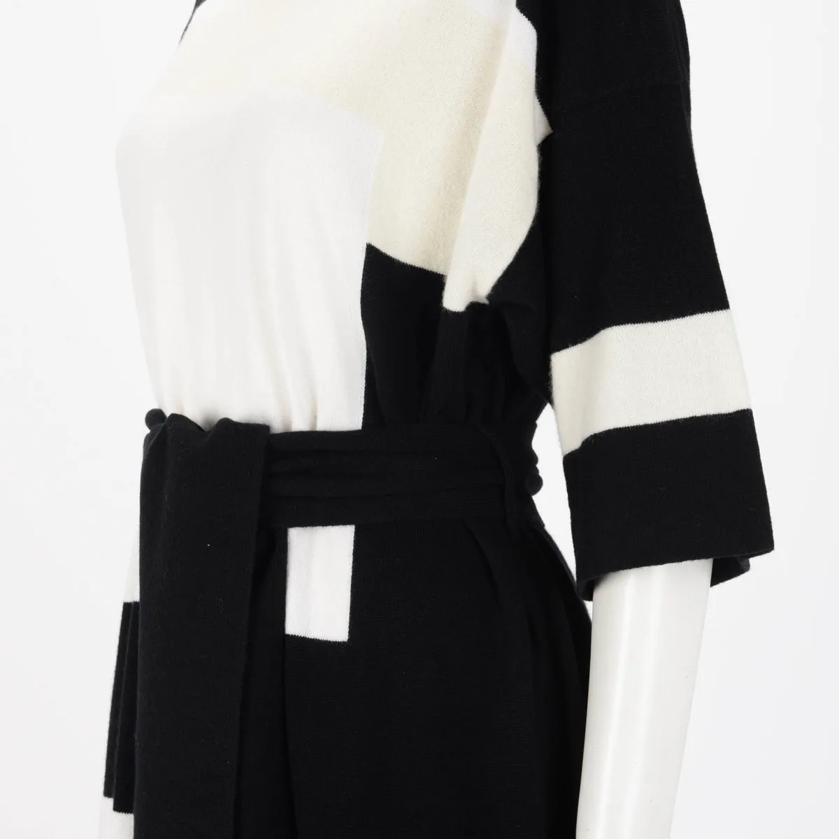 Hermes Black & White Cashmere Belted Midi Dress FR 38